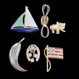 Vintage Lot Of 6 Gold Tone Miscellaneous Brooches (5183)